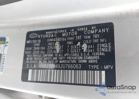 2018 Hyundai Tucson Sel Plus из США, поврежденный, VIN KM8J3CA4XJU766063
